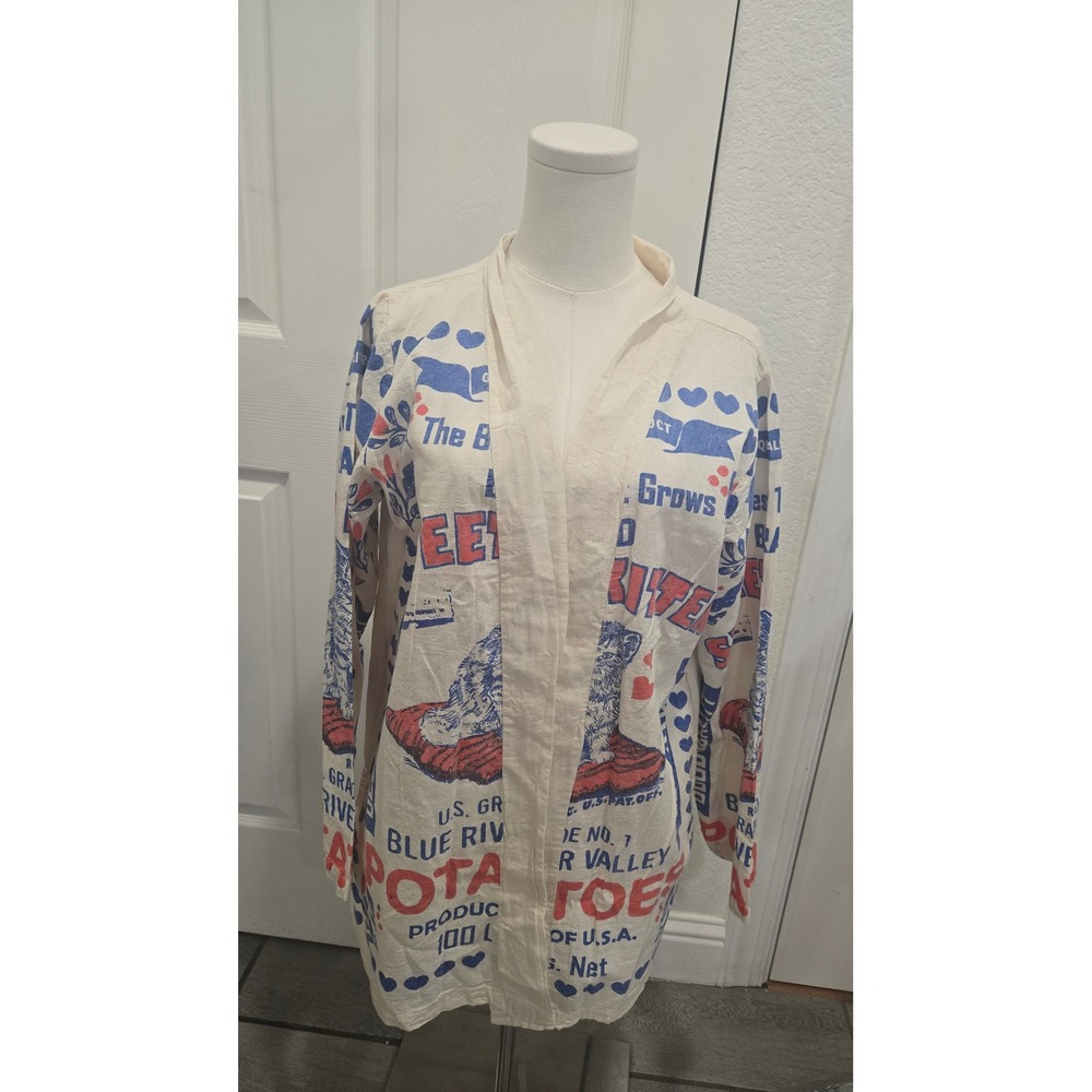 Vintage Sack Sweet Kitten Brand Potato Sack Kimono Jacket Cream Graphic Print